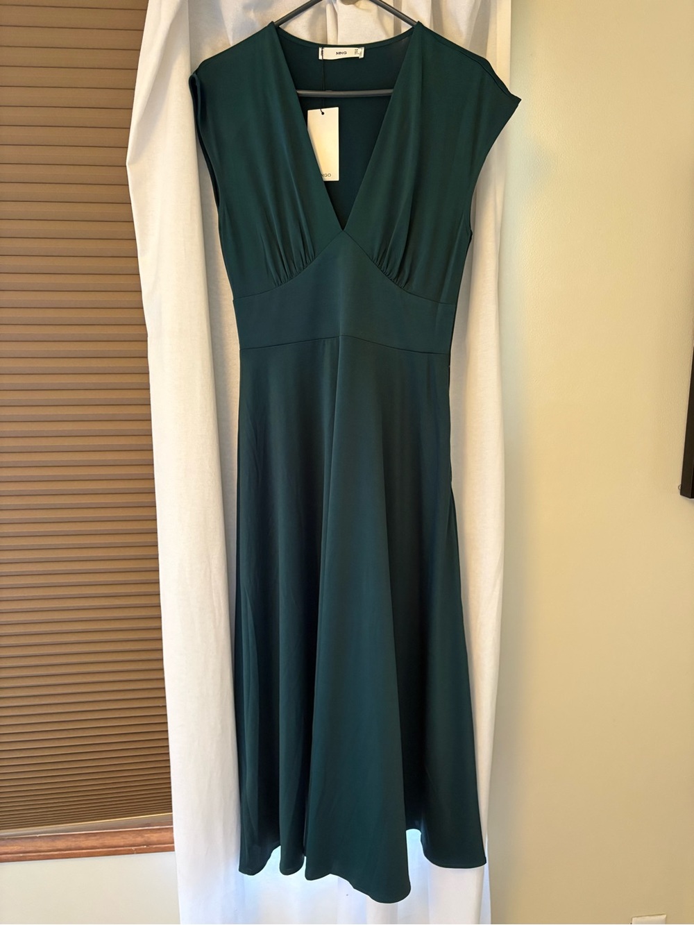 Mango Deep Teal V-Neck Midi Dress